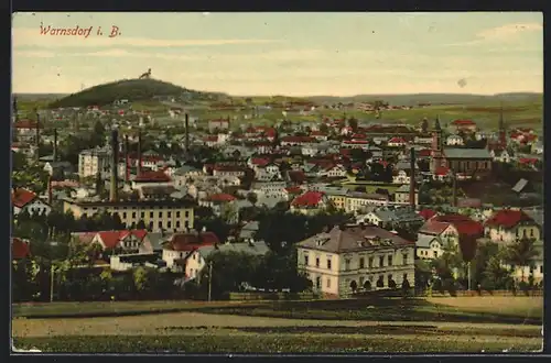 AK Warnsdorf i. B., Ortsansicht aus der Vogelschau