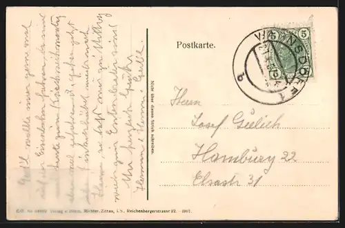 AK Warnsdorf i. B., Ortsansicht aus der Vogelschau