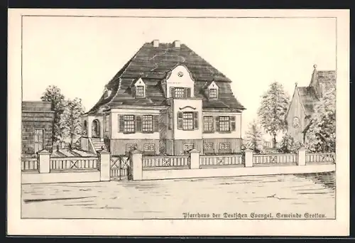Künstler-AK Grottau, Pfarrhaus der Deuschen Evangelischen Gemeinde