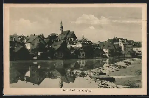 AK Gernsbach /Murgtal, Ortspanorama vom Wasser gesehen