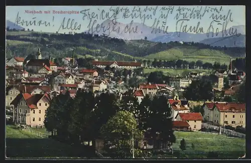 AK Miesbach, Ortsansicht mit Brecherspitze