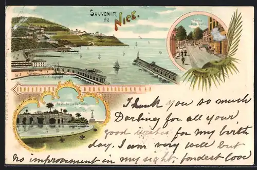 Lithographie Nice, Avenue de la Gare, Grotte du Jardin Public