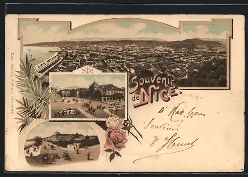 Lithographie Nice, Gesamtansicht, Casino Municipal