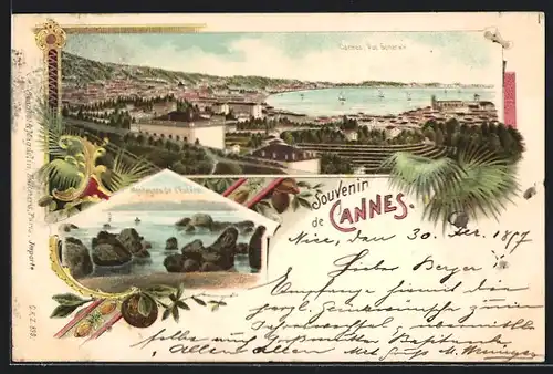 Lithographie Cannes, Montagnes de l`Esterel, Vue Generale, Blick aufs Meer