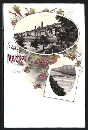 Lithographie Menton, Zwei Ansichten