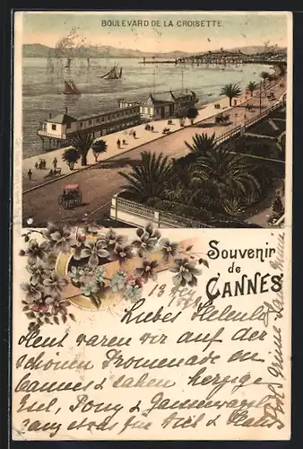 Lithographie Cannes, Boulevard de la Croisette