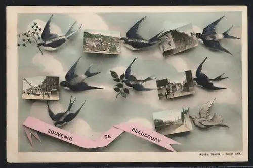 AK Beaucourt, Ortspartie, Gebäudeansicht, Strassenpartie mit Strassenbahn