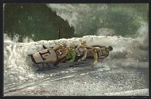 AK ein Schlitten in einer Bahn beim Rennen