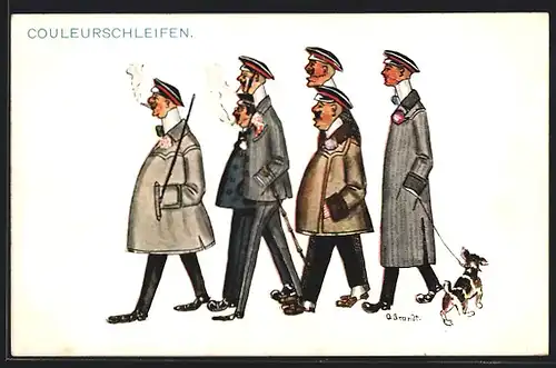 AK Couleurschleifen, studentische Szene mit Hund