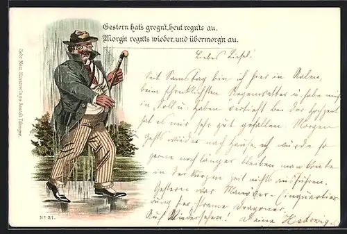 Lithographie Gestern hats gregn`t, ..., Herr im Regen
