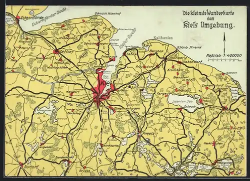 Künstler-AK Kiel, Wanderkarte Kiel und Umgebung