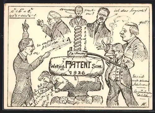 AK Wetting. Patent Sem. 1926, Pauker mit Student in einer Presse