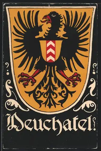 AK Neuchatel, Wappen mit Vogel vor gelbem Hintergrund