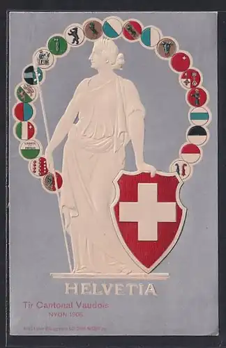 Präge-AK Helvetia mit Schweizer Nationalwappen und Wappenkreis