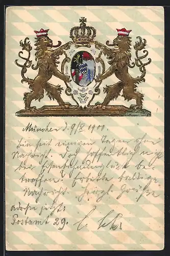 Präge-Lithographie Das Wappen Bayerns