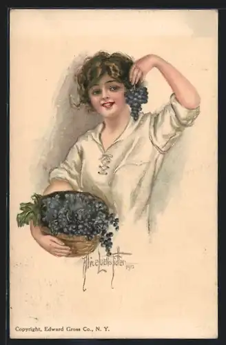 Künstler-AK Alice Luella Fidler: American Girl No. 28, Mädchen mit Trauben