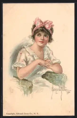 Künstler-AK Alice Luella Fidler: American Girl No. 26, verträumtes Mädchen