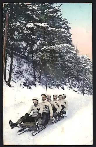 AK Männergruppe auf einem Schlitten