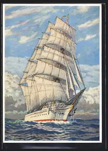 Künstler-AK H. Bahndorf: Segelschiff auf hoher See
