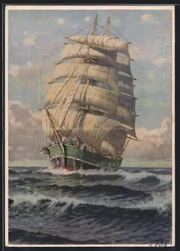 Künstler-AK H. Bahndorf: Segelschiff bei gutem Wind auf dem Meer