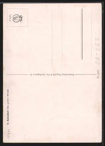 Künstler-AK H. Bahndorf: Segelschiff bei gutem Wind auf dem Meer