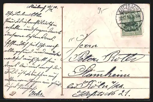 AK Geburtstagsgruss, in Geldschein eingewickelter Glückskleestrauss