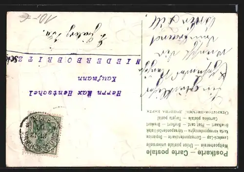 AK Geldmünzen und Scheine inmitten von Kleeblättern, Neujahrsgruss