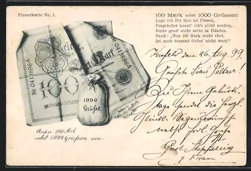 AK Geldsack und Hundert-Mark-Note