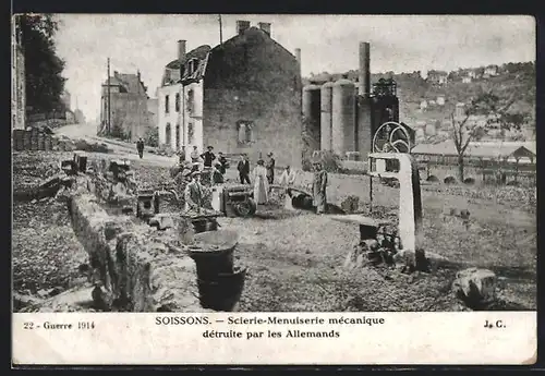 AK Soissons, Scierie-Menuiserie mecanique détruite par les Allemands