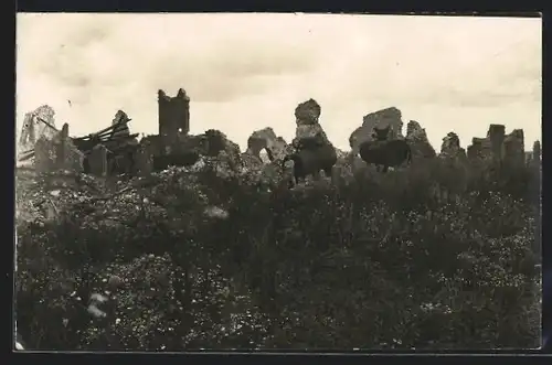 Foto-AK Cerny, Die zerstörte Zuckerfabrik