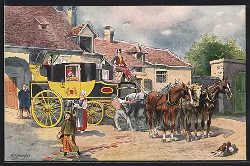 Künstler-AK K. Schnorpfeil: Französische Eilpost im Jahre 1840