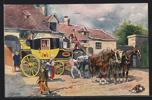 Künstler-AK K. Schnorpfeil: Französische Eilpost im Jahre 1840