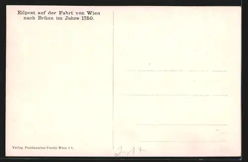 Künstler-AK Eilpost auf der Fahrt von Wien nach Brünn im Jahr 1750