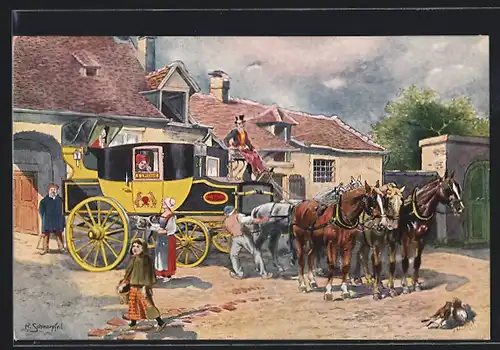 Künstler-AK K. Schnorpfeil: Französische Eilpost im Jahre 1840