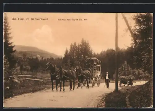 AK Postkutsche auf einer Landstrasse im Schwarzwald