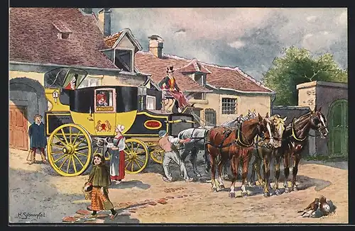 Künstler-AK K. Schnorpfeil: Französische Eilpost im Jahre 1840