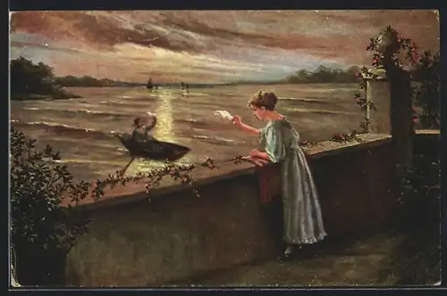 Künstler-AK Elly Frank: Gute Fahrt, Dame verabschiedet Mann auf die See