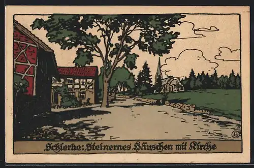 Steindruck-AK Schierke, Steinernes Häuschen mit Kirche