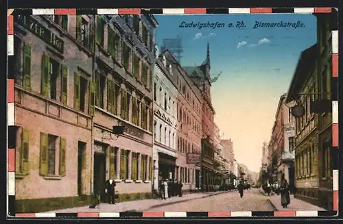 AK Ludwigshafen / Rhein, Bismarckstrasse am Hotel Pfälzer Hof