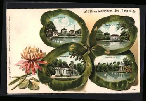 Passepartout-Lithographie München-Nymphenburg, Schloss, Radenburg, Magdalenenkapelle