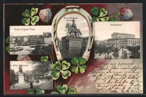 AK Hannover, Ernst August Denkmal, Ernst August Platz, Hoftheater, Alten Denkmal