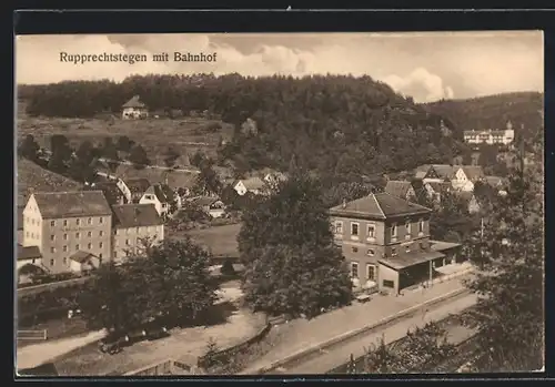 AK Rupprechtstegen, Teilansicht mit Bahnhof und Strasse aus der Vogelschau