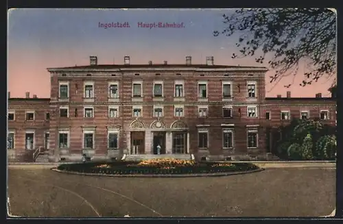 AK Ingolstadt, Hauptbahnhof mit Anlage, Frontansicht