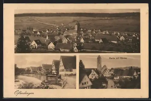 AK Ofterdingen, Partie mit Kirche, Ortsansicht aus der Vogelschau
