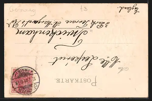 Passepartout-Lithographie Offenbach a. M., Blick auf das Schloss und Wappen