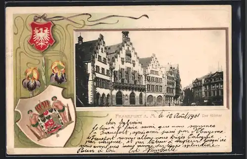 Passepartout-Lithographie Alt-Frankfurt, Der Römer, Wappen