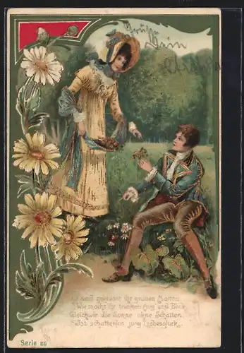 Künstler-AK Liebespaar auf einer Blumenwiese