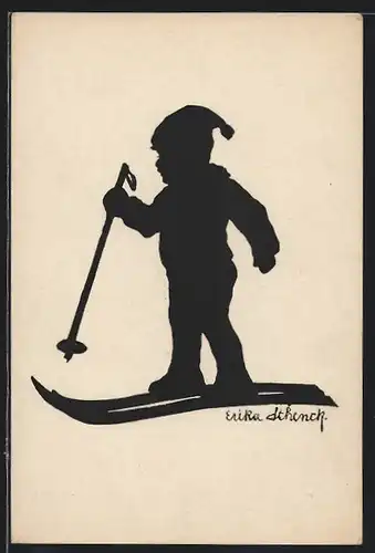 Künstler-AK Kind auf Skiern
