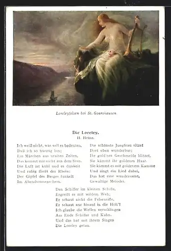 AK Loreleyfelsen mit Loreley, Gedicht