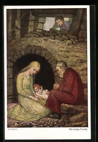 Künstler-AK Matthäus Schiestl: Maria und Josef mit Jesus Christus